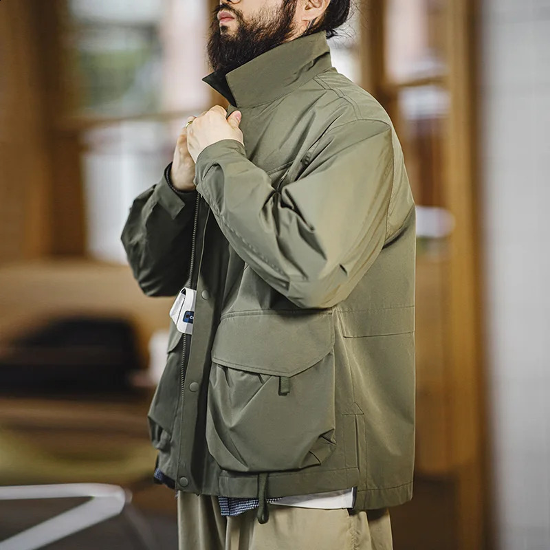 Maden Mens Urban Outdoor Large Pockets Green Jackets Amekaji Camping Loose Casual Lapel Jacket Windbreak Hiking Coats 240719