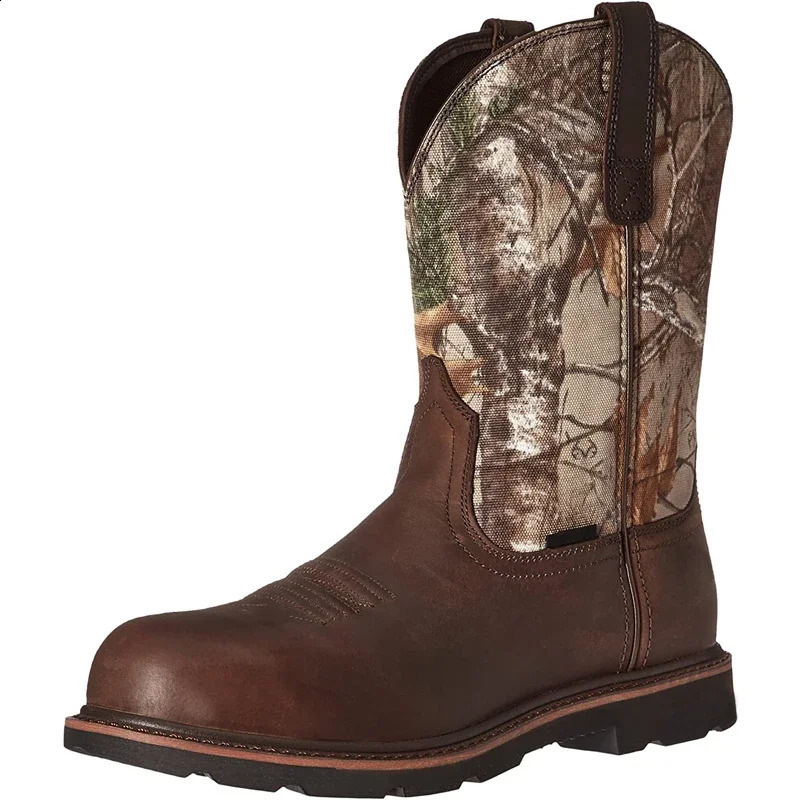 Men Western Boots Mid Calf Boots Embroidery Knight Boots Anti-slip Vintage Cowboy Boots Outdoors Leather Shoes Large Size 48 240719