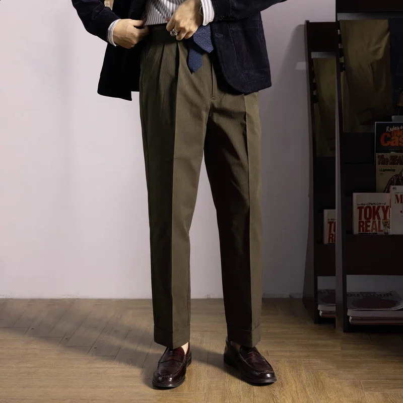 Red Tornado Naples set Trouser herringbone mens double pleated casual pants cuffs 240828