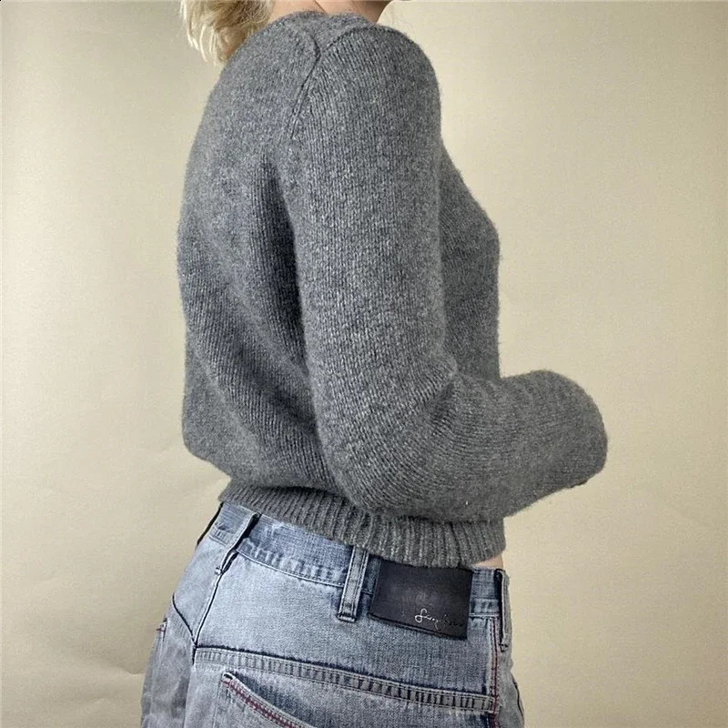 Skull Sweater y2k Aesthetic Fairy Grunge Clothes Women Gray Long Sleeve Crop Top 2000s Punk Gothic Pullover Streetwear 240812