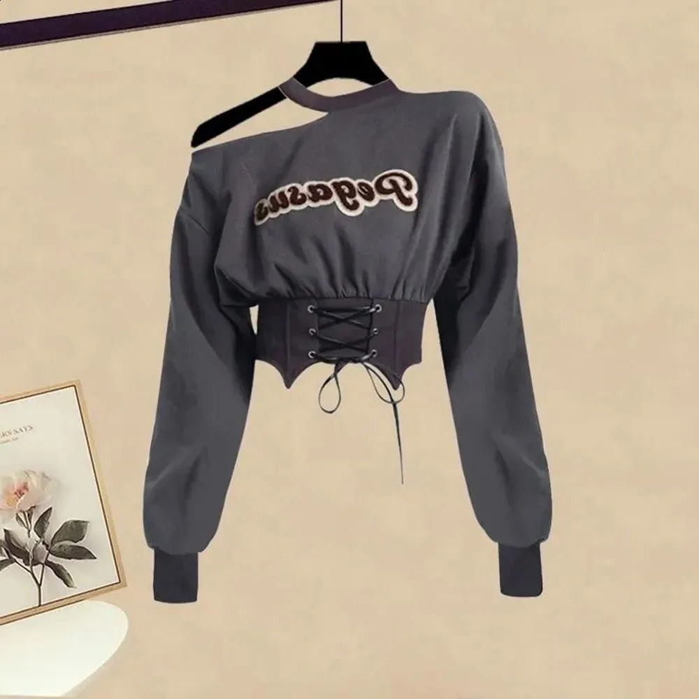 Harajuku Cropped Women Sweatshirt Autumn Crop Tops Y2k Pullover Off Shoulder Hoodies Clothes Streetwear Fashion Tees 240816