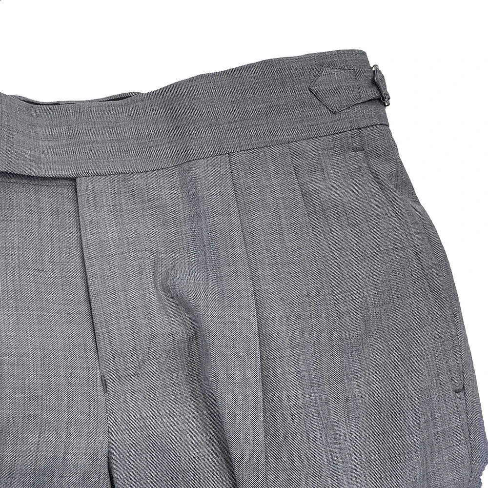 Italian style tailor made pants custom-made Trouser gray shark skin ultra-thin high waisted Naples Trouser long label double pleated 240828