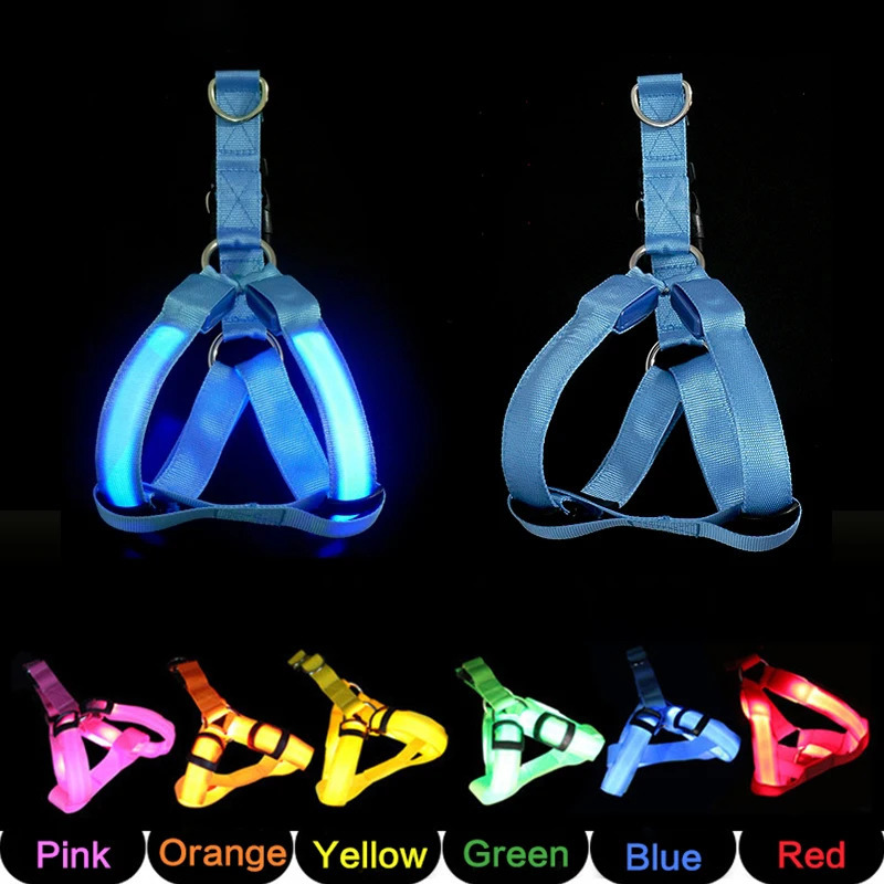 Adjustable LED Dog Harness No Pull Small Medium Glowing Nylon BreastBand Night Safety Arnes Perro Dropship Pets Accessories 240724