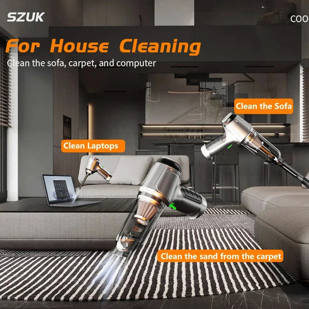 SZUK 95000PA Car Vacuum Cleaner Mini Powerful Cleaning Machine for Car Strong Suction Handheld Wireless Portable Home Appliance 240718