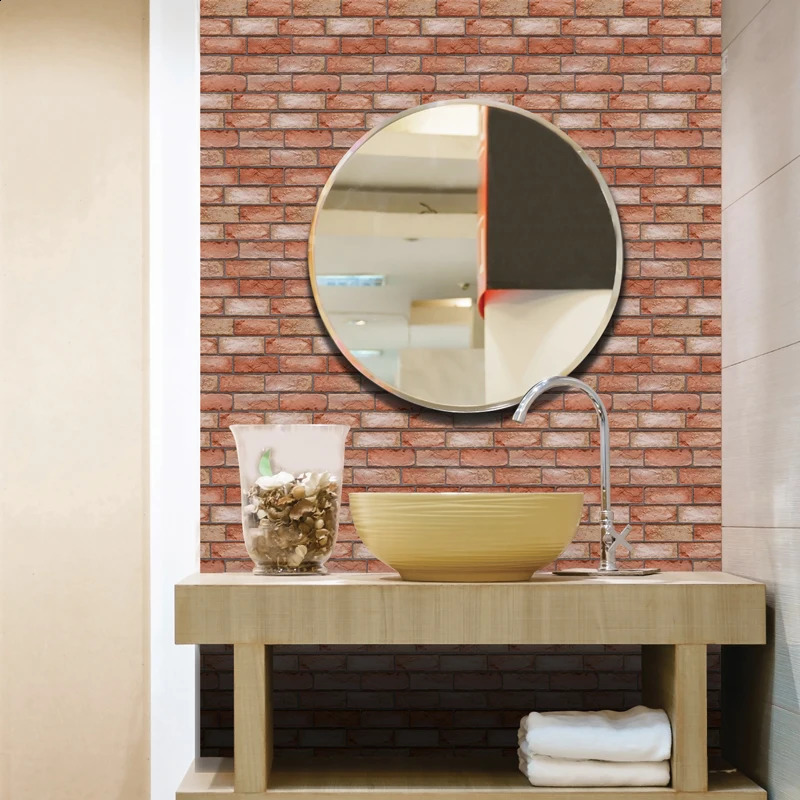 10Pcs Self Adhesive Waterproof 3D Wall Panels Peel and Stick Tile Brick Wallpaper Retro Sticker for Bathroom Fireplace 240725