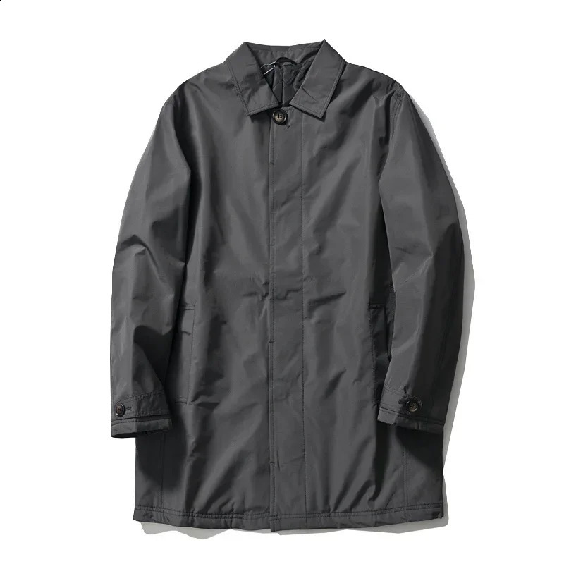 Mens Windproof Mid Length Warm Trench Coat Japanese Style Simple Casual Waterproof Overcoat Male Fashion Laple Business Jackets 240725