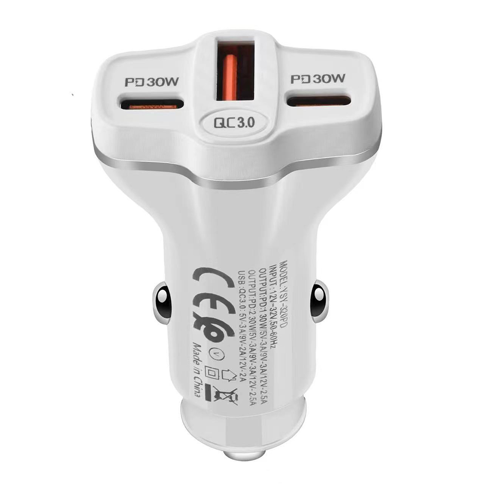 60W USB C Car Charger Dual C Cigarette Lighter Super Fast Car Charger Adapter PD30W+PD30W Car Phone Charger