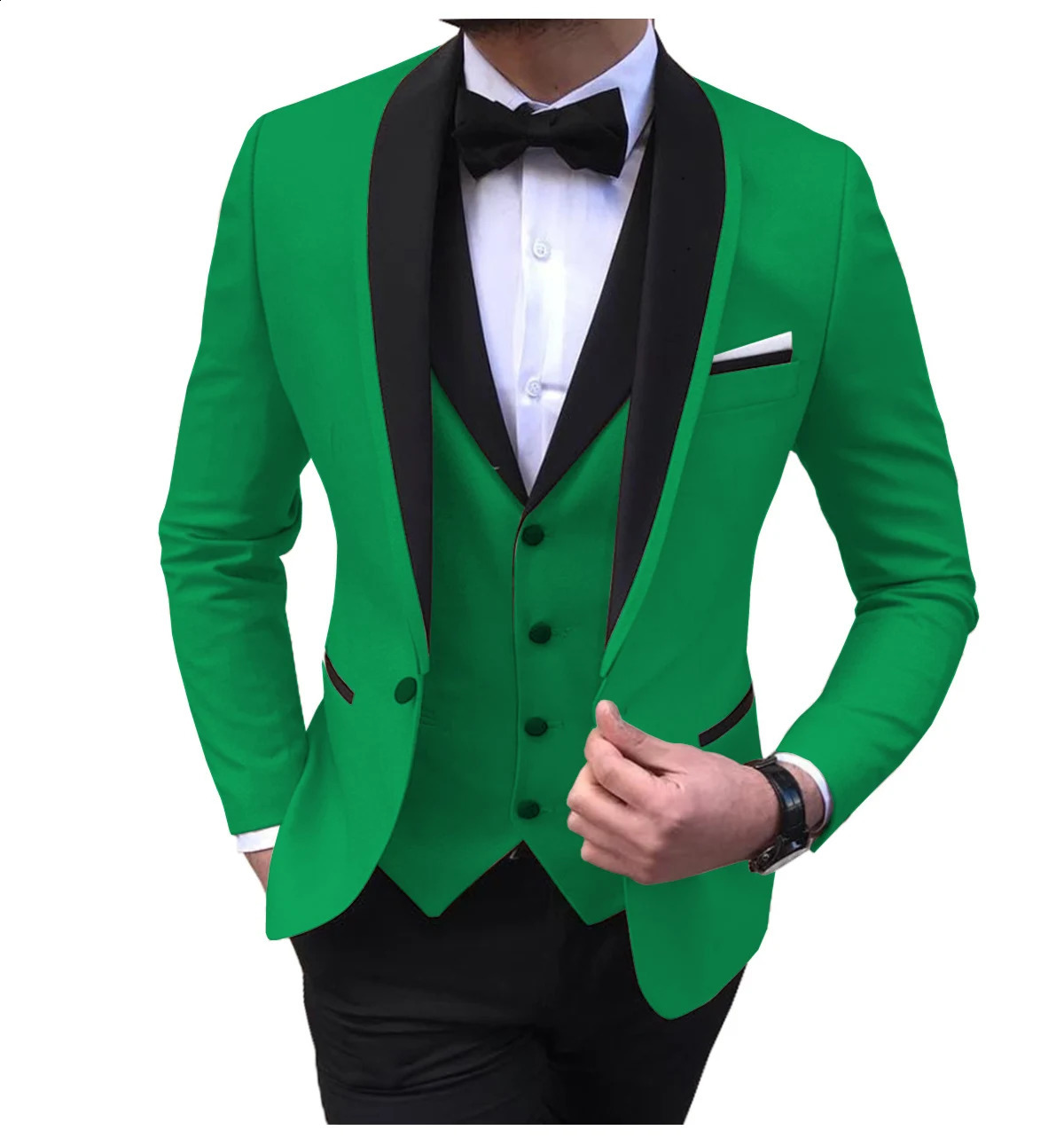 Blue Slit Mens Suits 3 Piece Black Shawl Lapel Casual Tuxedos for Wedding Groomsmen Men blazervestpants 240807