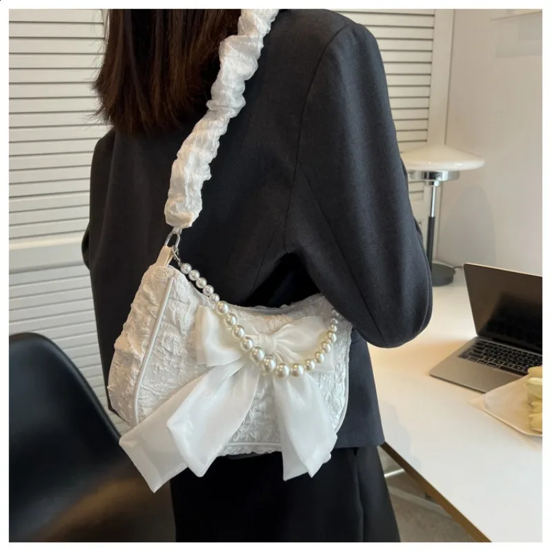 Pearl Female Bag Retro y ner Handbag Bow Crossbody Bags Fashion Canvas Womens Trend Shoulder Purses 250528