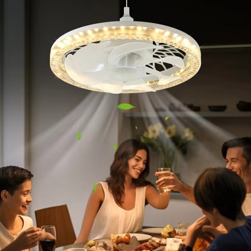 New Modern Ceiling Fan Light LED Intelligent Remote Control Dimmable Bedroom Restaurant Living Room E27 Base Ceiling Fan