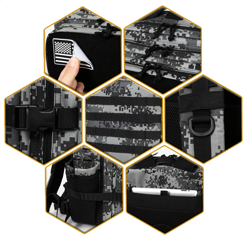 45L Tactical Backpack for Men and Women Assault Pack Bag Survival School Hiking Outdoor Heavy Duty Rucksack with Bottle Holder 240724