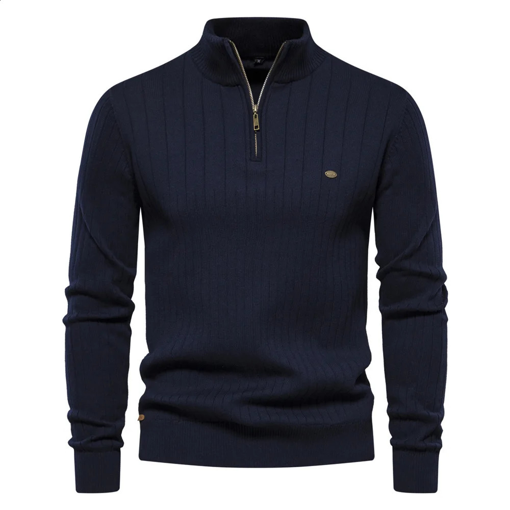 Autumn and Winter European Code Stand Collar Mens Sweater Half Zip Solid Color Knit Quality Business Mens Wear S-2XL 240725
