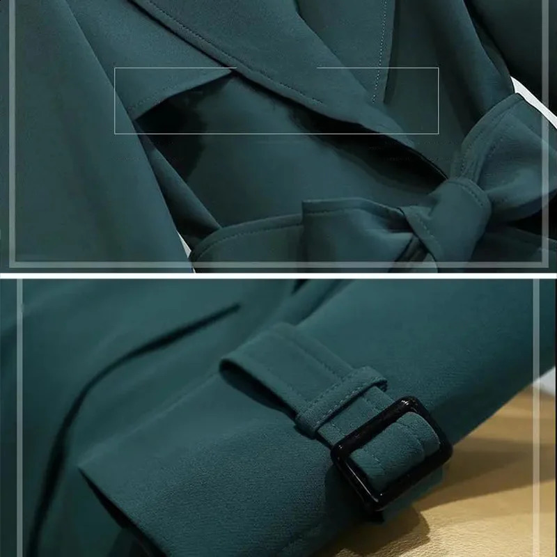 Elegant Belt Long Trench Coat Women Spring One Button Lined Slim Gabardina Office Lady Turndown Collar Fall Overcoat 240725