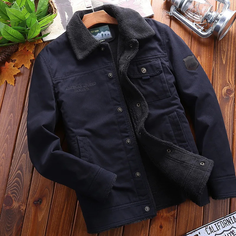 FGKKS cotton coat mens plush thick winter collar warm casual w240824