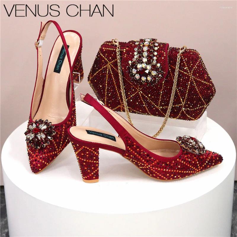 Dress Shoes Style Ladies And Bags Set Latest Italian Women Decorated With Rhie Heels