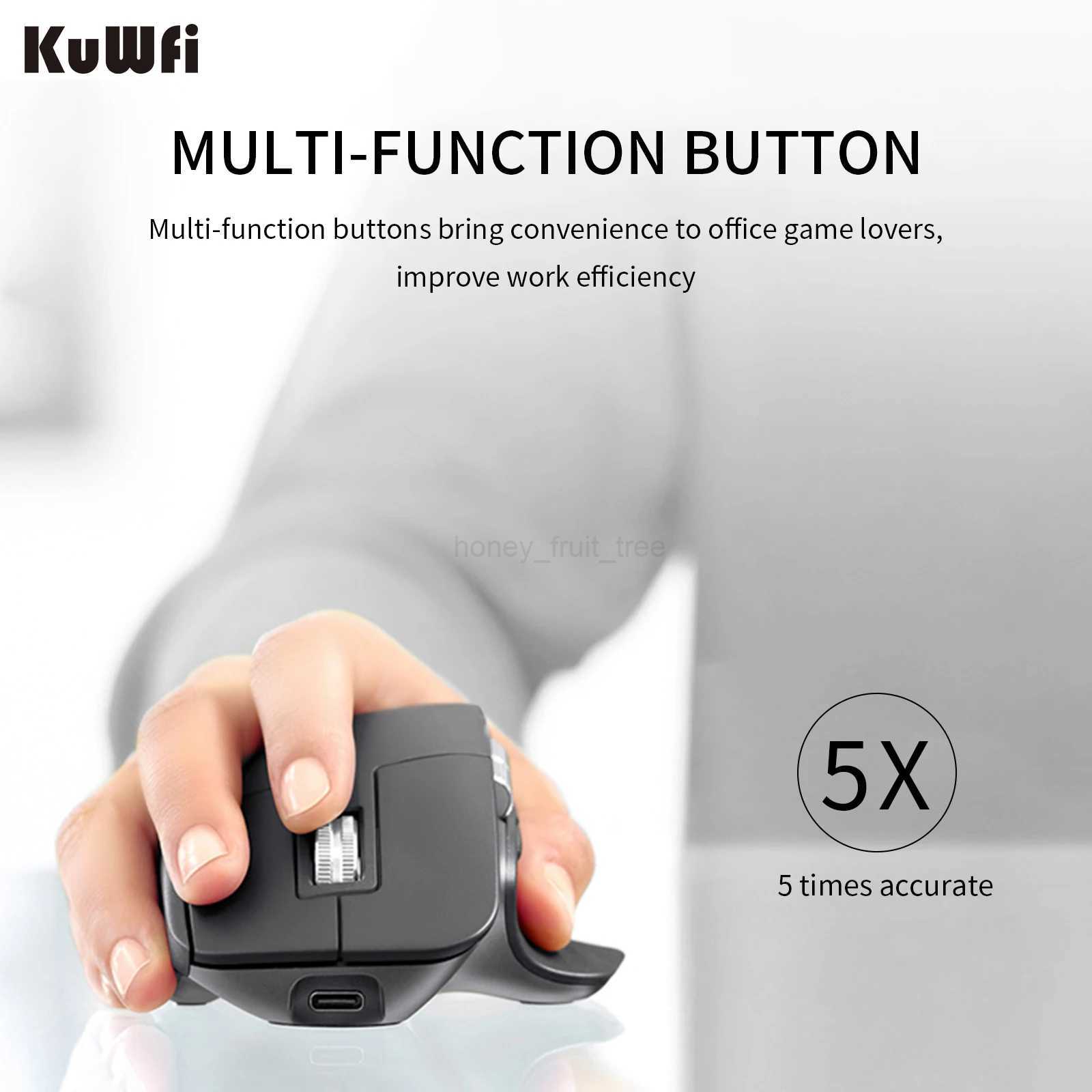 KuWFi Rechargeable Wireless Mouse Silent Gaming Mouse 2.4G Bluetooth Mause Ergonomic for PC Laptop 4000DPI 9 Button RGB MiceM240725