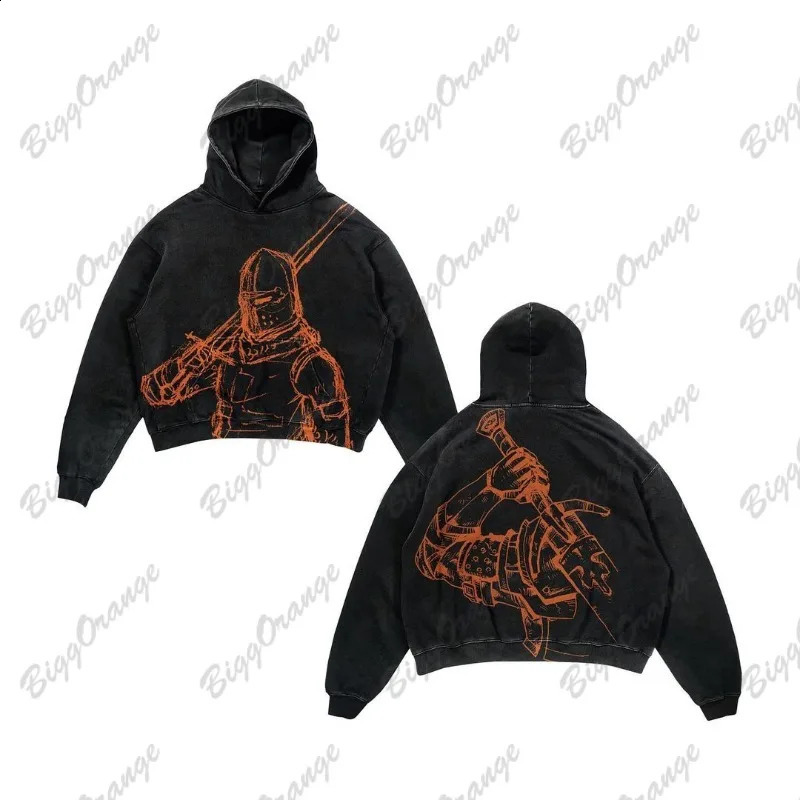 Blue Retro Letter Printed Sweater American Style Hip Hop Trend Splicing Fashion Mens and Womens Loose Couple Jacket Top 240819