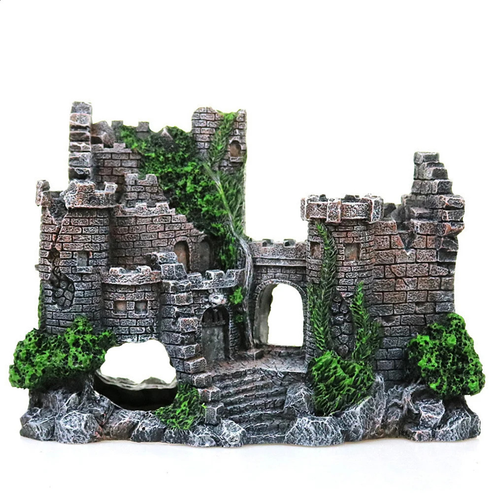 Resin Ancient Castle Artificial Ornaments Hideout Caves Layout Prop For Fish Tank Aquarium Landscaping Decor 240724
