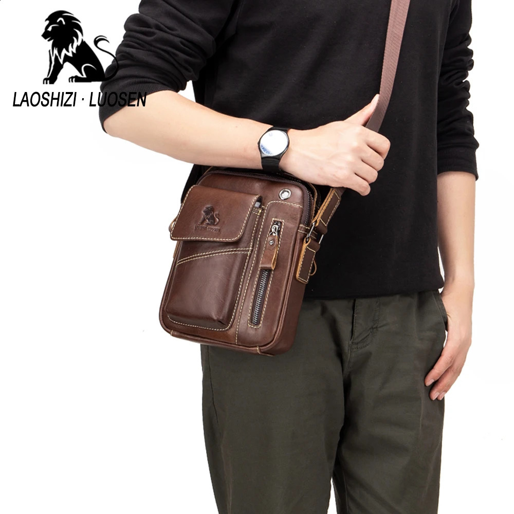 Genuine Leather Man Messenger Shoulder Bags Small Vintage Cowhide Crossbody For Male Mens Casual Tote Handbag 240723