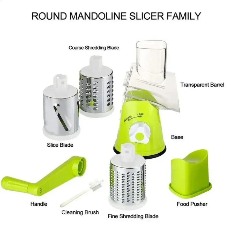 Vegetable Cutter Slicer Manual Kitchen Cheese Chopper Machine With 3 Sharp Drums Multifunctional Garlic Potato Shredder 240724