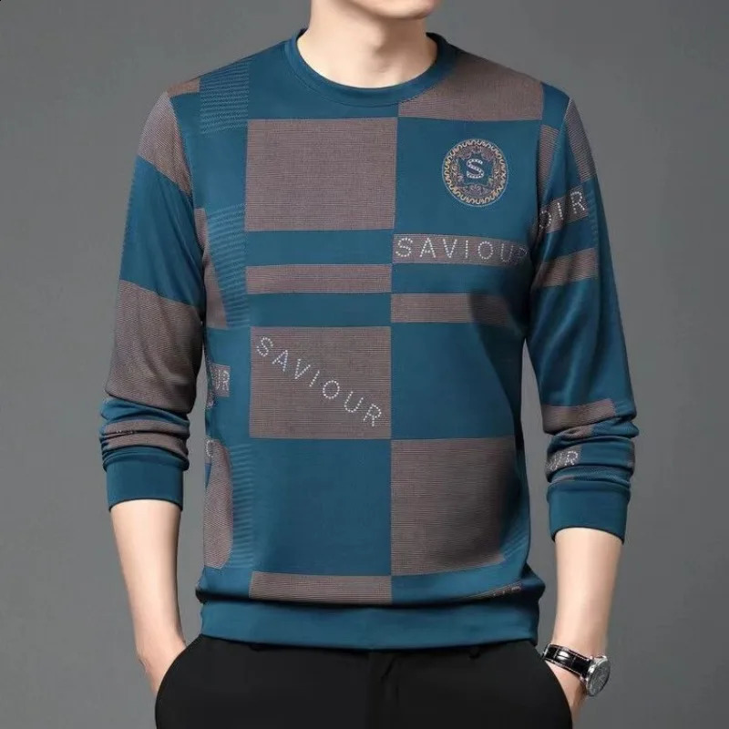 Fashion Men Vintage Cotton T-shirt Spring Autumn Male Clothes Print Letter Loose Casual Round Neck Long Sleeve Pullover Top 240724