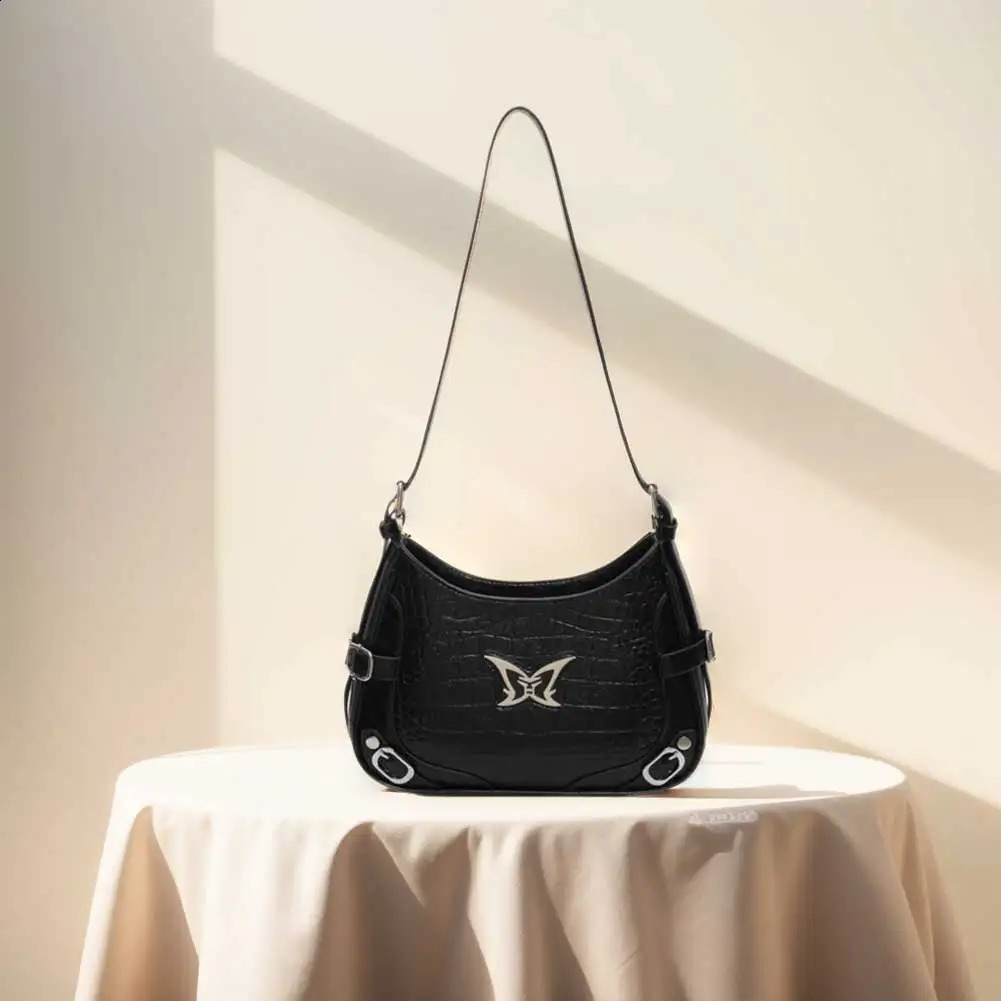 Y2K Shoulder Bag for Women Butterfly Crossbody PU Leather Solid Crescent Adjustable Strap Travel Party Work 240724