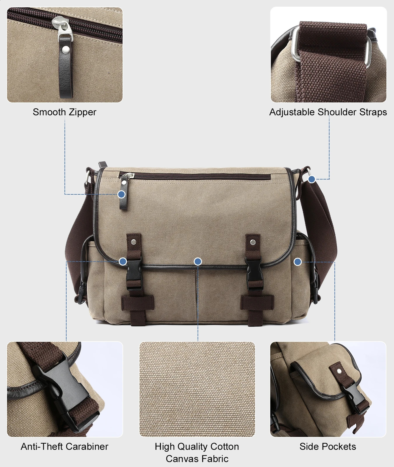 Canvas Men Messenger Bag Vintage Business Handbag for Casual Fit 13 inch Laptop Large Capacity Durable Briefcase 240723