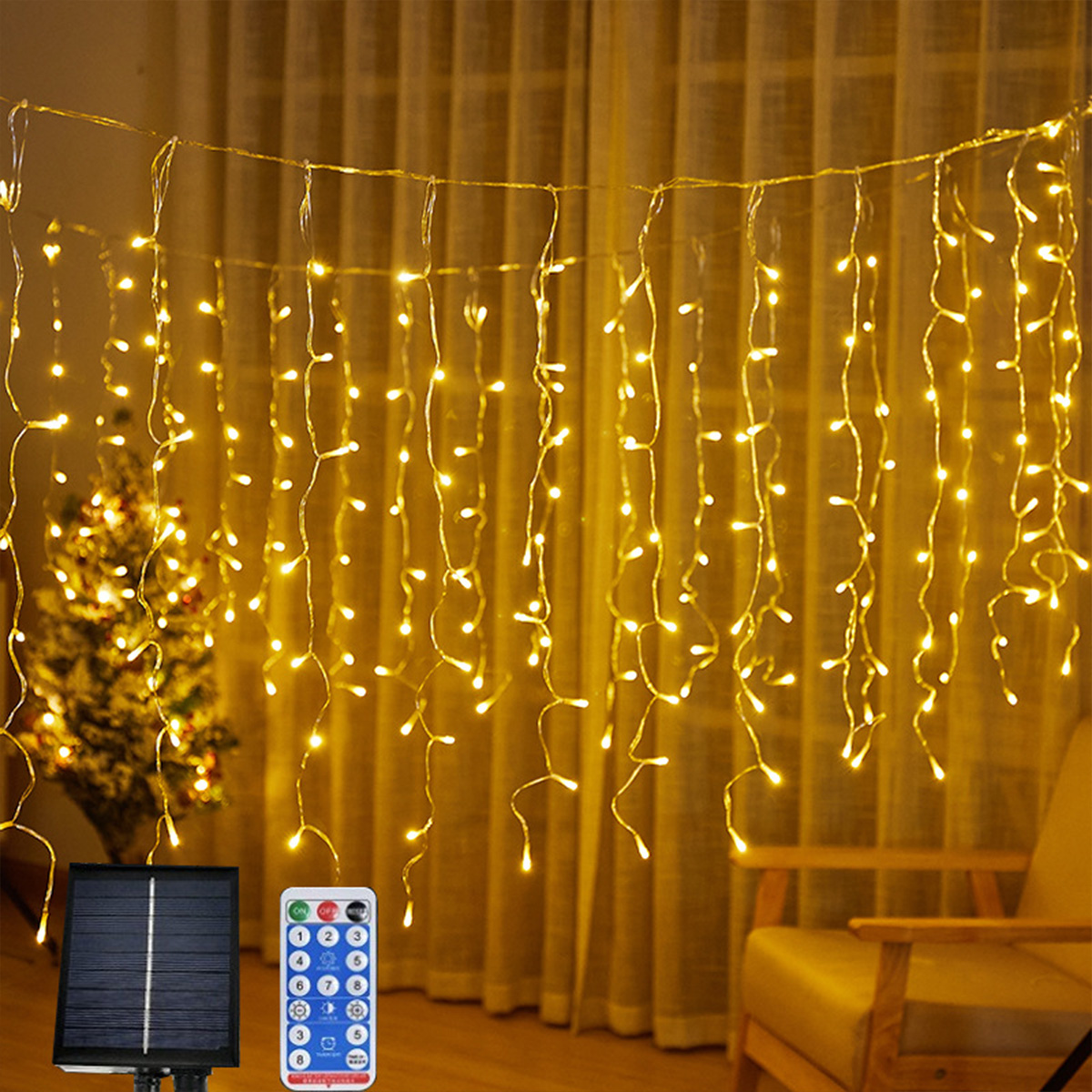 LED Solar Curtain Lights Ice Bar Waterfall Lights Patio Wedding Festival Decoration Light String wave-like
