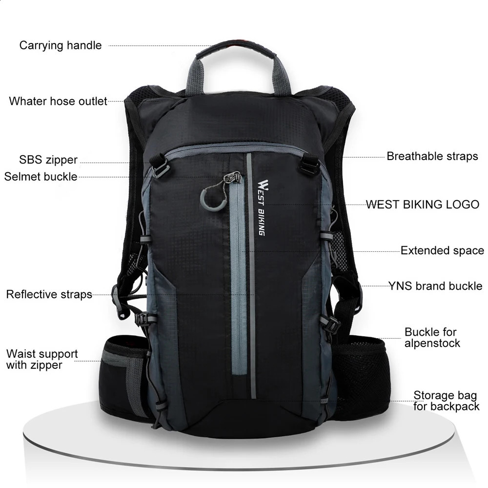 WEST BIKING Waterproof Bicycle Bag Cycle Backpack Breathable 10L Ultralight Bike Water Bag Climbing Cycle Hydration Backpack 240905