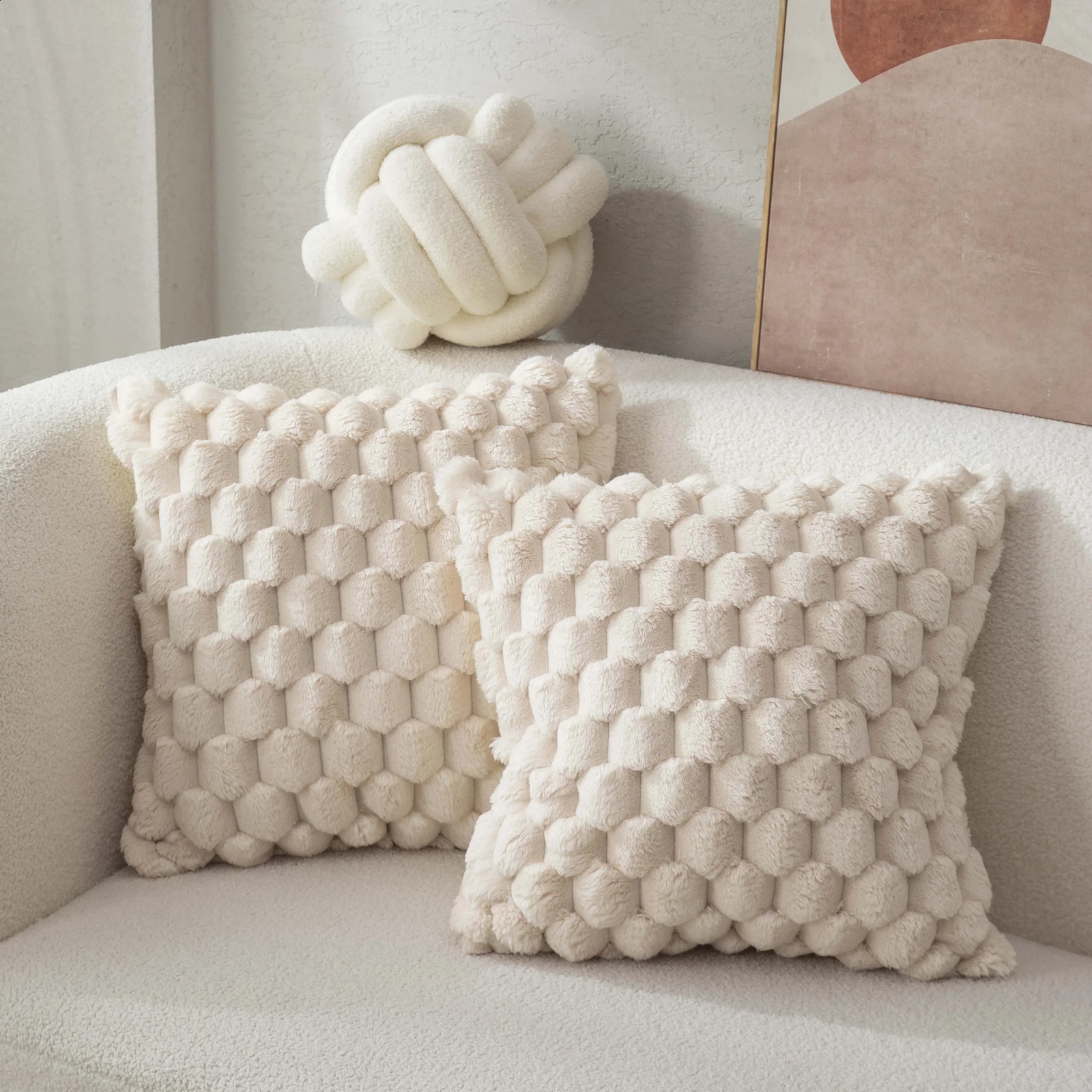 2pcs Pineapple Grid Turtle Pattern 3D Soft Plush Throw Pillowcase Cream White Multicolor Suitable For Living Room Sofa Bedroom 240725