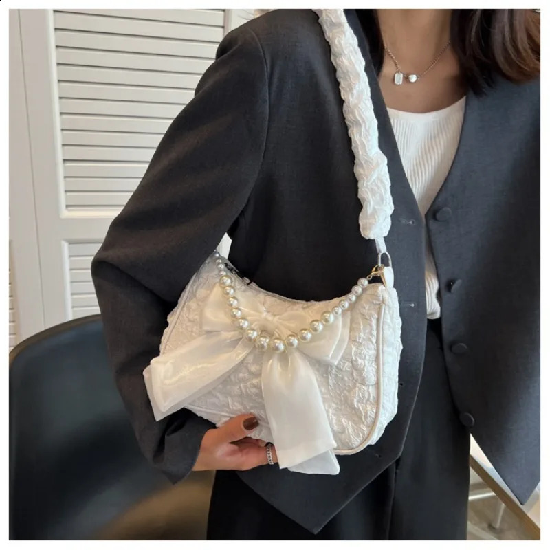 Pearl Female Bag Retro y ner Handbag Bow Crossbody Bags Fashion Canvas Womens Trend Shoulder Purses 250528