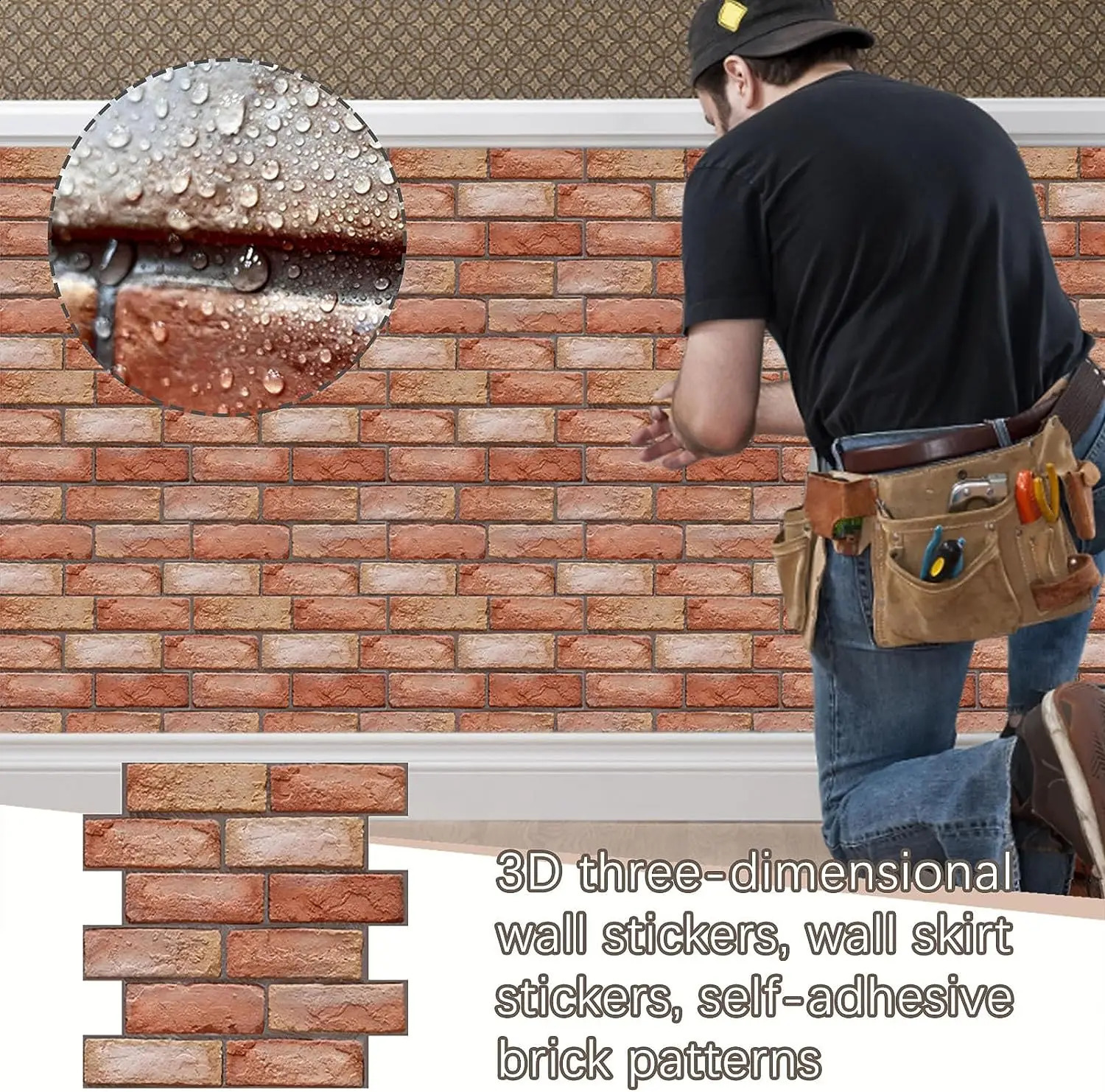 10Pcs Self Adhesive Waterproof 3D Wall Panels Peel and Stick Tile Brick Wallpaper Retro Sticker for Bathroom Fireplace 240725