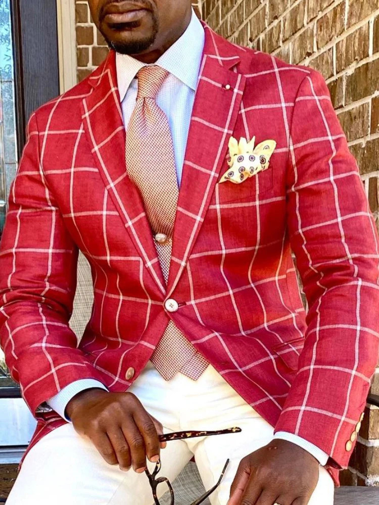 Men Blazer Mens Business Casual Suit Jacket Christmas Notch Lapel Two-button Plaid Chest Pocket Blazer Mens Coat Men Clothing 240715
