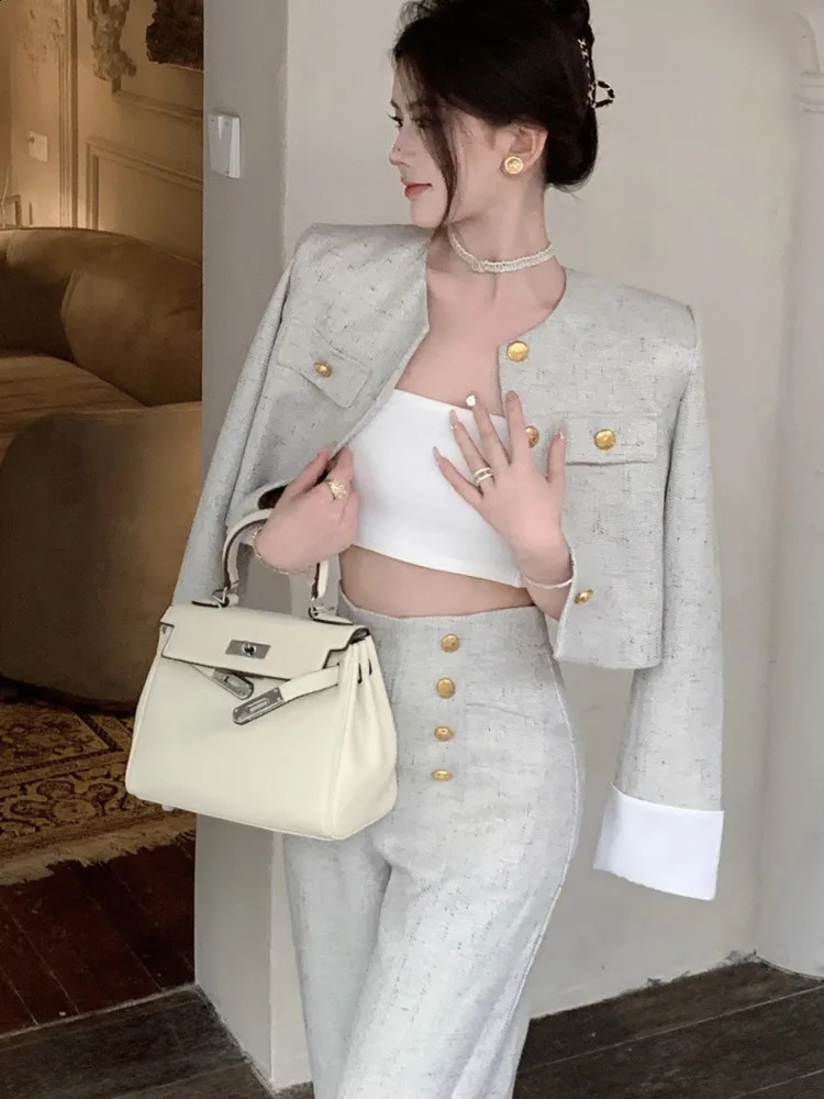 High End Small Fragrance Two Piece Set Women Jacket Coat Pant Sets Fashion Casual 2 Piece Sets Women Outfit Conjunto Femininos 240725