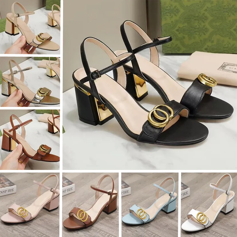 Designer womens summer sandals leather fashion classic high heels party dress wedding work sexy mid heel shoes woman ladies high heels sandal with box