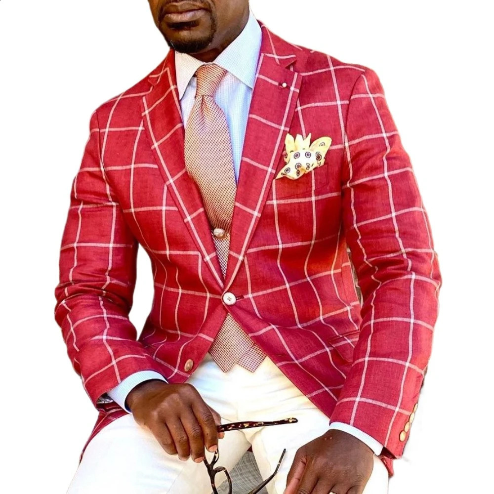 Men Blazer Mens Business Casual Suit Jacket Christmas Notch Lapel Two-button Plaid Chest Pocket Blazer Mens Coat Men Clothing 240715