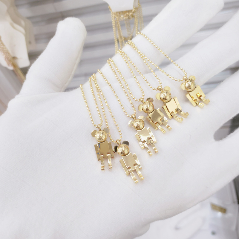 2Styles Simple Bear Pendant Necklaces Bead Chain Gold Plated Stainless Steel Designer Never Fade Necklaces Women Wedding Jewelry Gifts