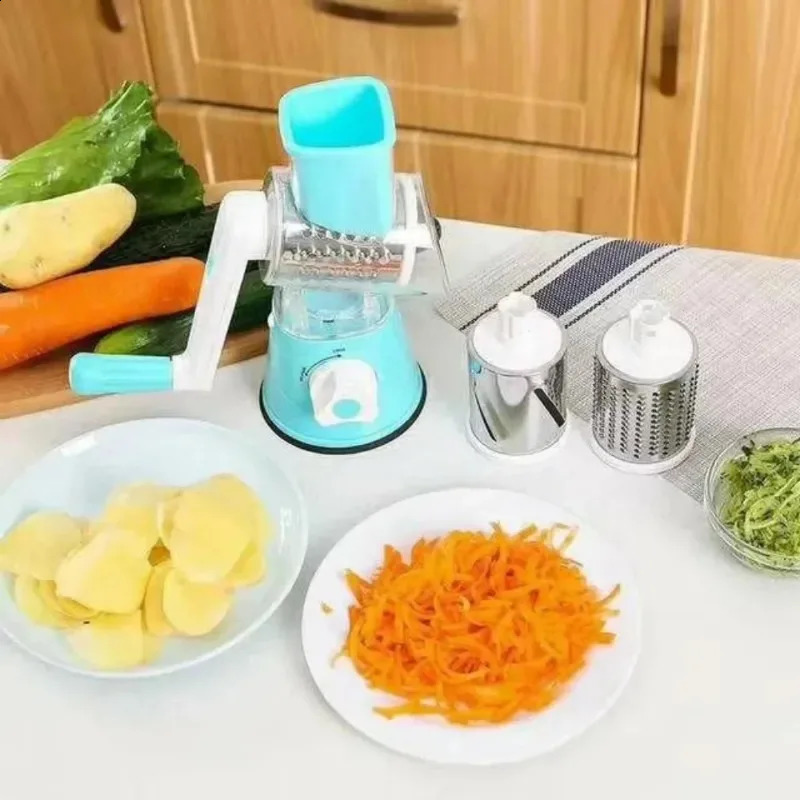 Vegetable Cutter Slicer Manual Kitchen Cheese Chopper Machine With 3 Sharp Drums Multifunctional Garlic Potato Shredder 240724