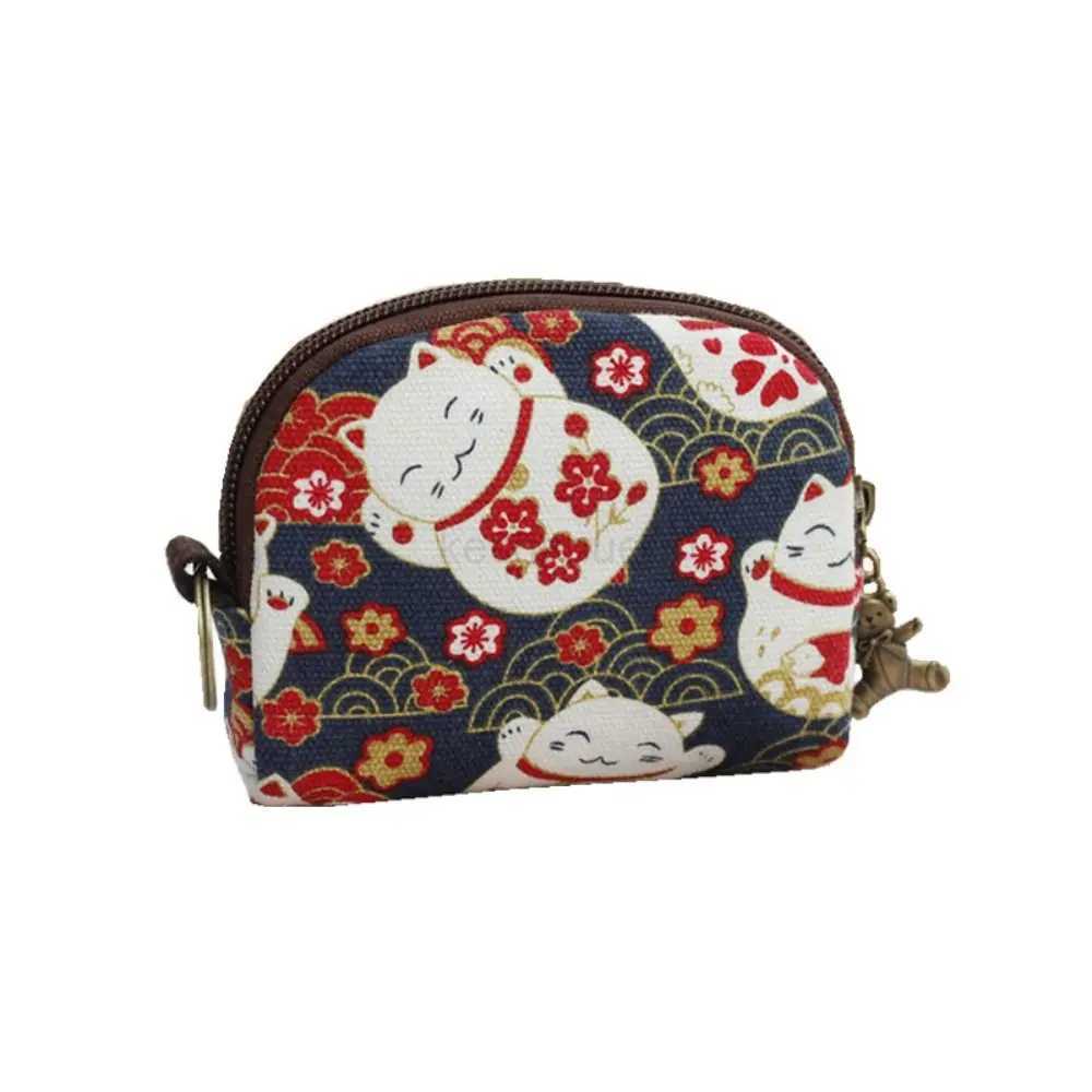 Retro Cat Small Canvas Mini Bag Women Coin Purses Kawaii Short Wallet Girls Purse Card Bags Womens Hand Purses for Ladies KidsXJ240725