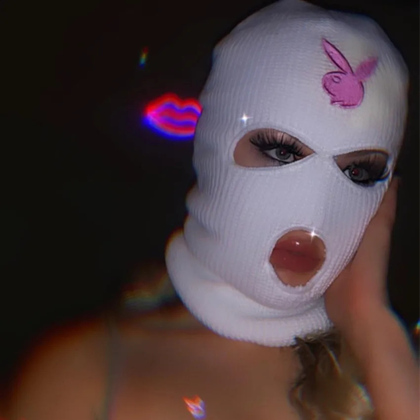 3 Holes Winter Balaclava Ski Mask Harajuku Y2k Pink Bunny Cat Hat Kawaii Full Face Mask Knitted Ski Snowboard Cap Hip Hop Beanie 240719
