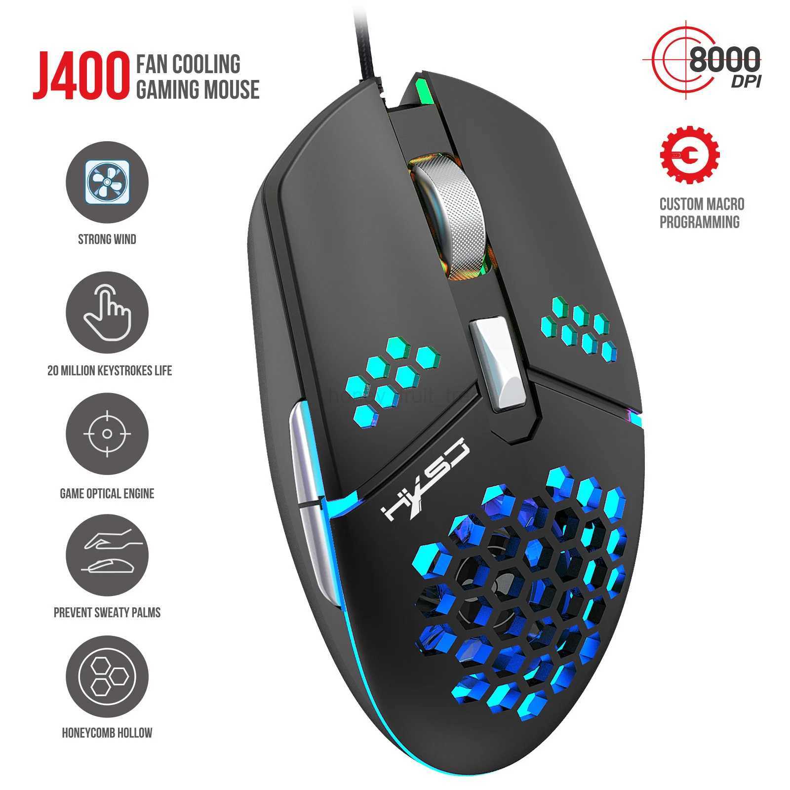 HXSJ J400 New Fan Mouse Macro Programming Wired Hole Game Mouse 8000dpi Adjustable Hand Sweat-proof DesignM240725