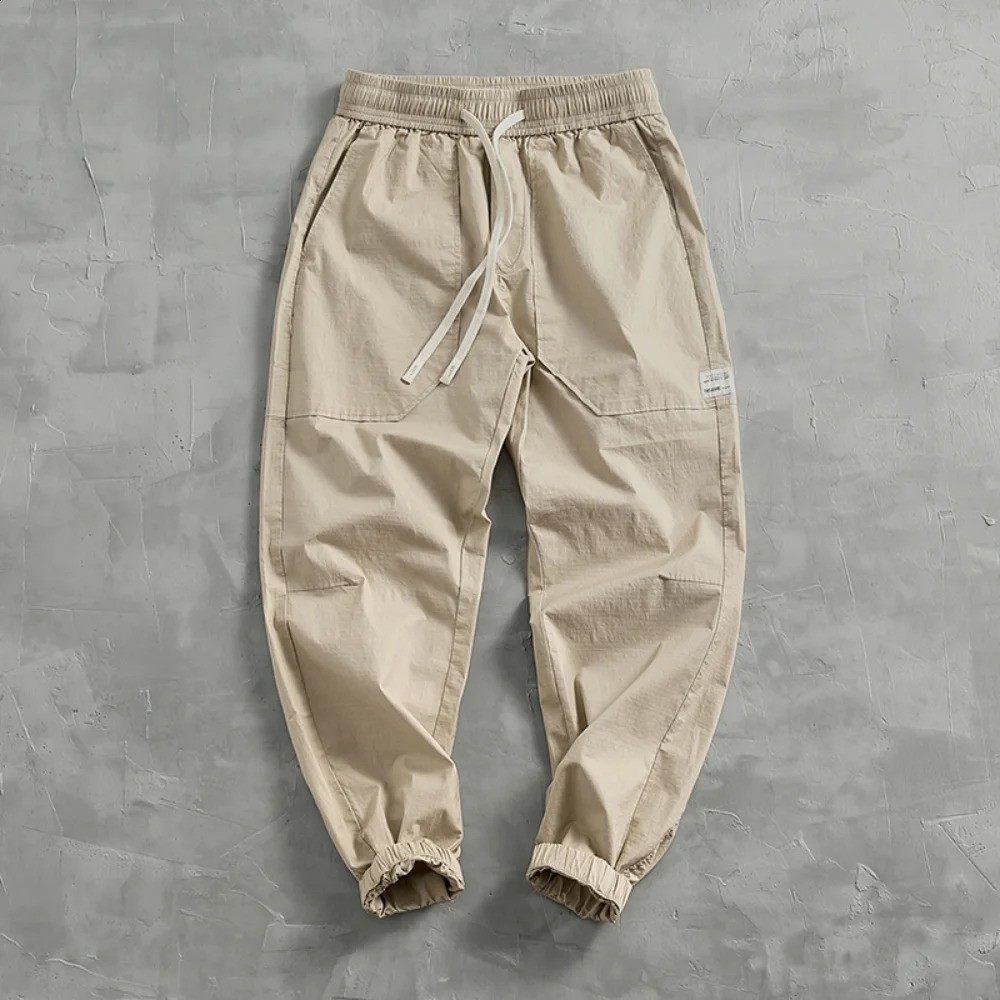 Summer quickdrying and scratchproof fabric binding feet casual pants mens cargo stand cut elastic comfortable waist b 240715