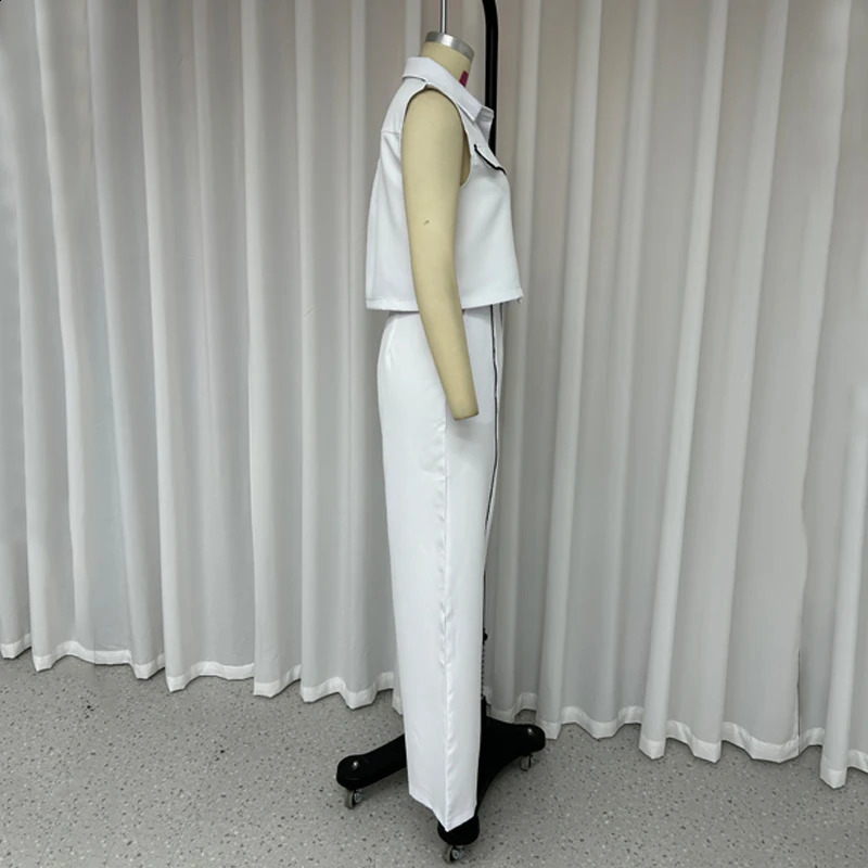 Wefads Women Two Piece Set Office Fashion Laple Contrast Button Sleeveless Vest Jacket Slim Top Loose With Pockets Pants Sets 240813