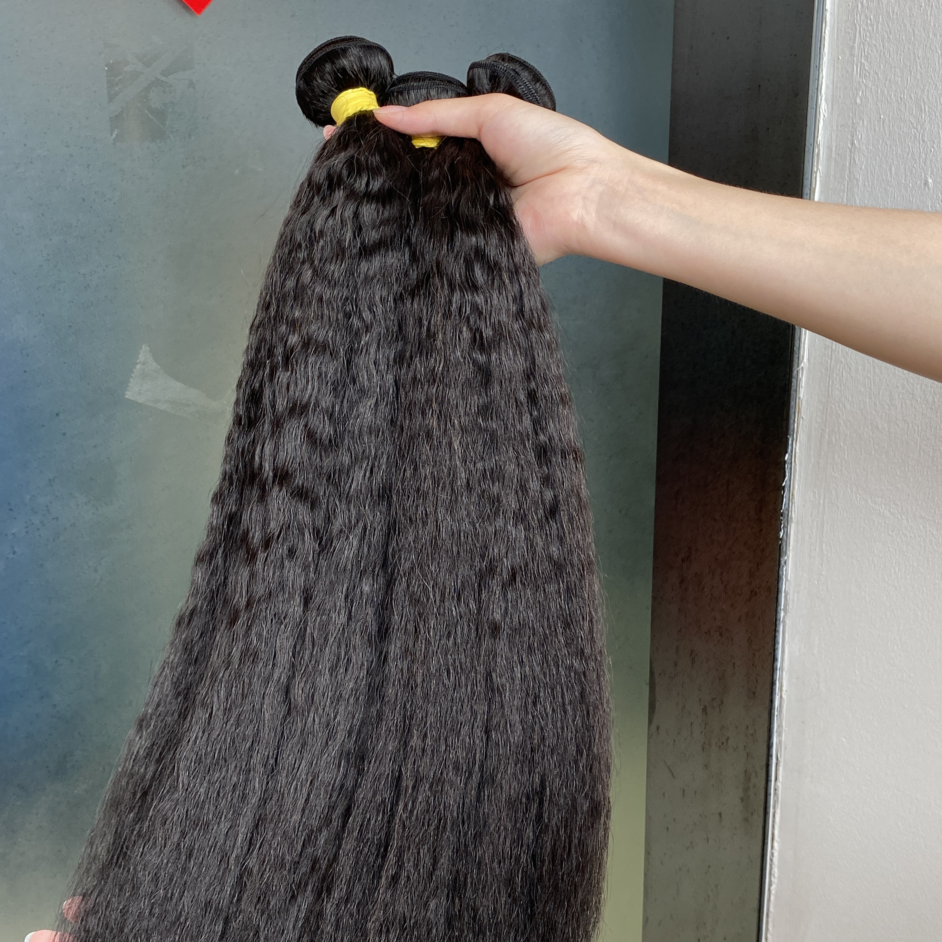 Glamorous Brazilian Human Hair Kinky Straight 3 Pieces Virgin Indian Malaysian Mongolian Hair Wefts Light Yaki Hair Weave for black women