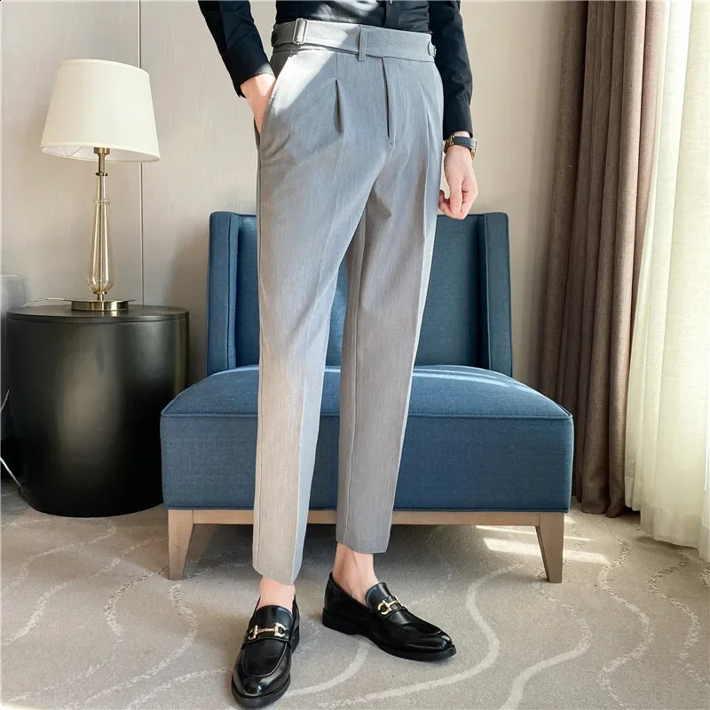 British style belt n mens banquet wedding dress Trouser top Naples ultra-thin business casual long skirt high waisted pants 240828