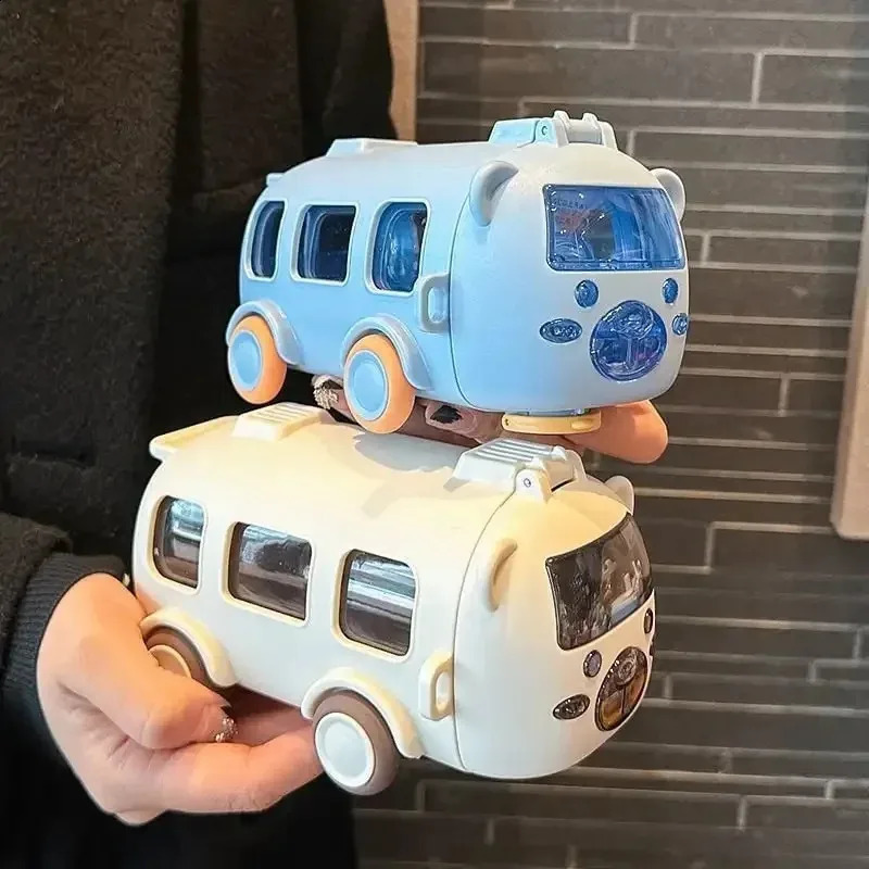 500ml Cute Bear Portable Water Bottle With Shoulder Strap Kid Car Straw Water Cup Bus Shape Childrens Water Bottle Drinking Cup 240725