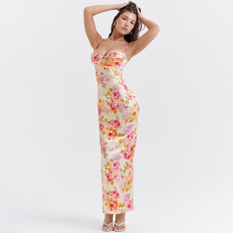 Designer dresses Long Halter Vest Dress Women's Vintage Summer Floral Boho Dress Tight Prom Long Tight