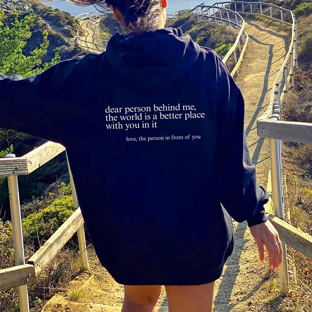 Deer Person Behind Me Slogan Plus Size Hoodies A Positive Phrase For Mental Health Womens Unisex Sweatshirts Warm Soft Pullover 240806