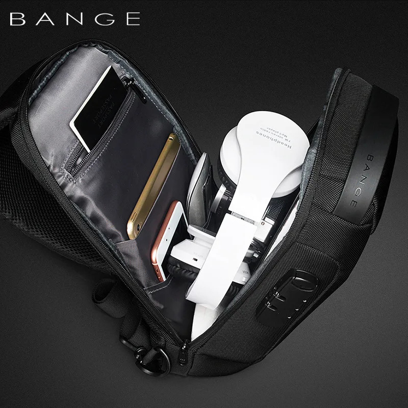 BANGE Chest Bag Antithief Men Crossbody Waterproof Shoulder Bags USB Charging Short Trip For Male Travel Pack 240723