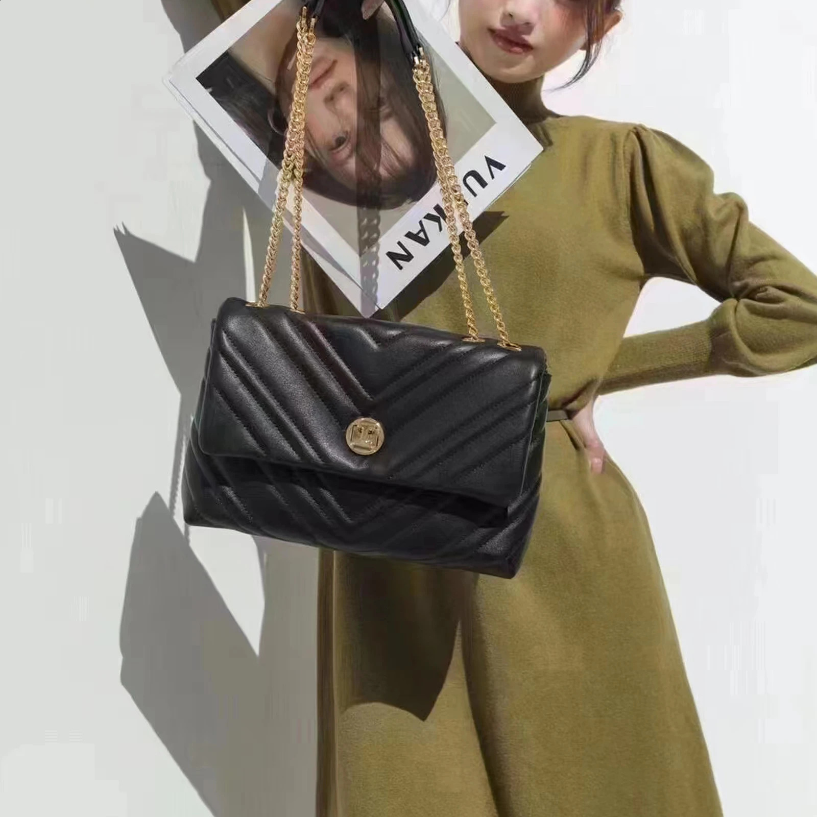 MIYA GARDEN Shoulder Fashion Stripe Chain Light Exquisite Lock Ladies Crossbody Leather Womens Bag 240725 8a5a - view 4